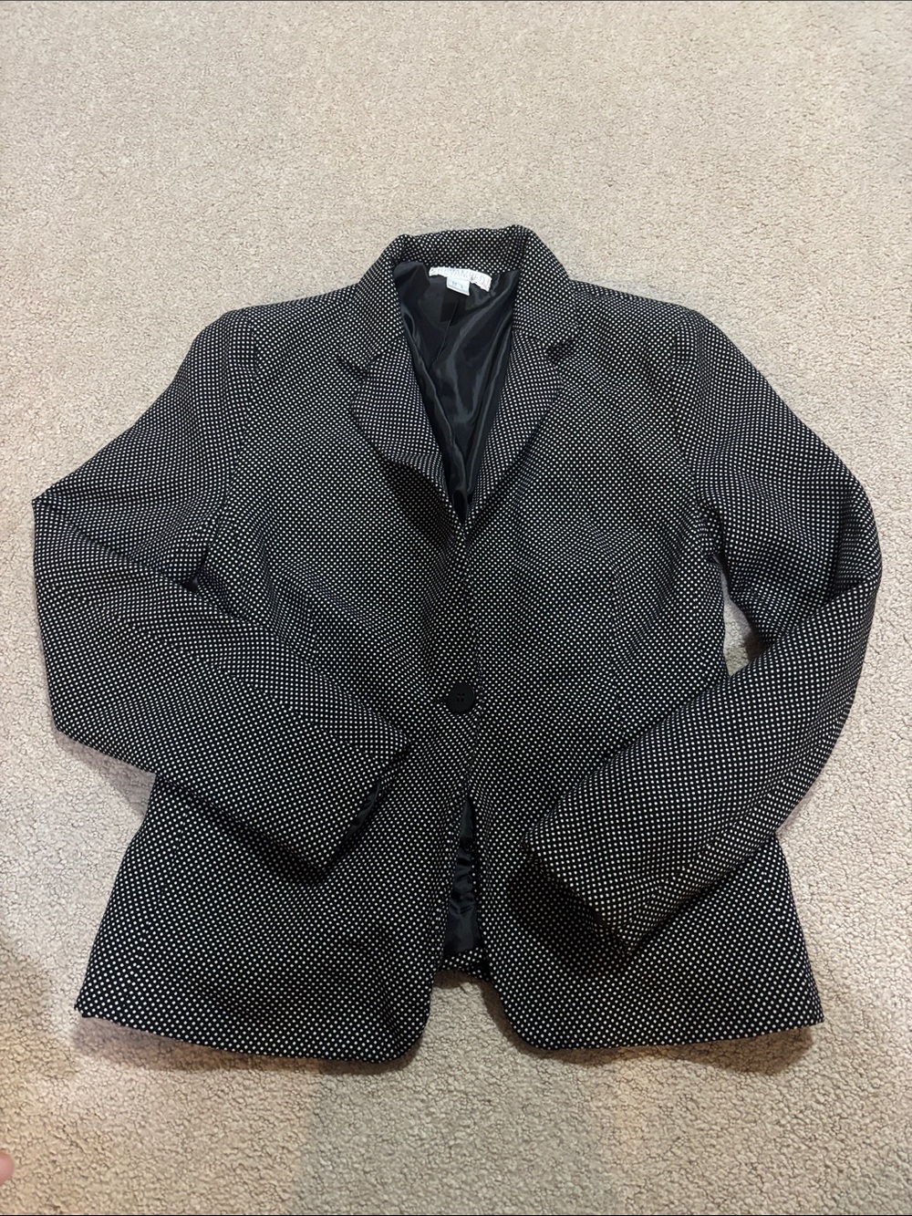 Revamped Black and White Polka Dot Blazer - Single-Button Sport Coat